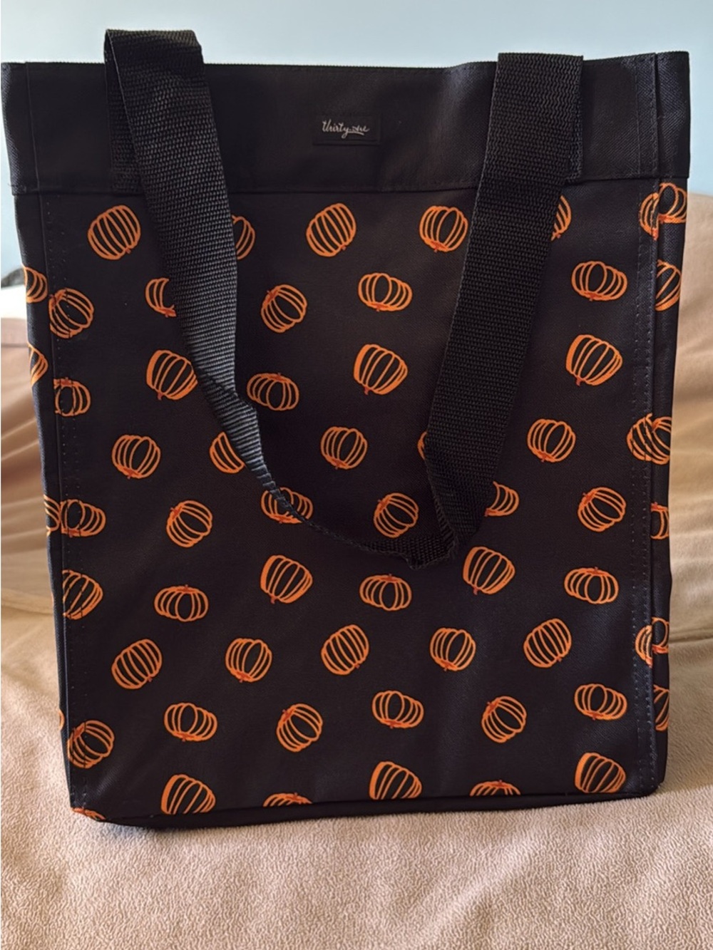 thirty-one Black Tote with Orange Pumpkin Dot Pattern